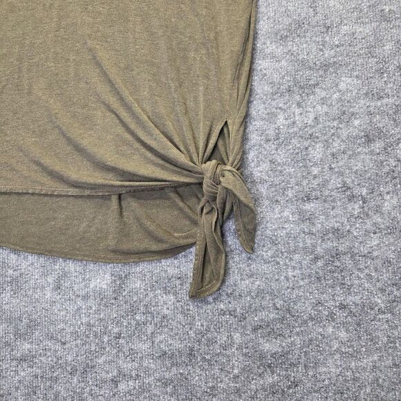 Max Studio Shirt Womens Medium Olive Short Sleeve Asymmetrical Tie Hem Tunic - Picture 2 of 8